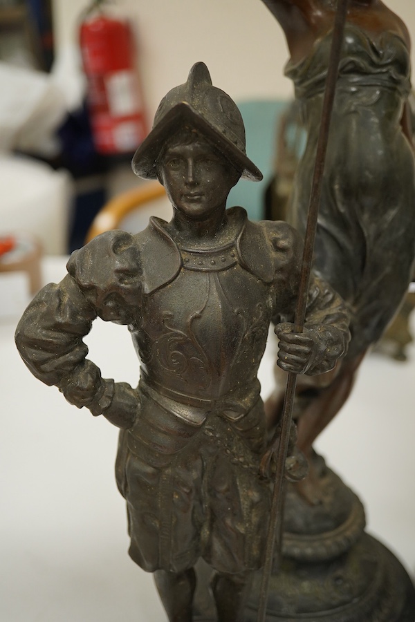Two pairs of spelter figures, largest 53cm high. Condition - fair